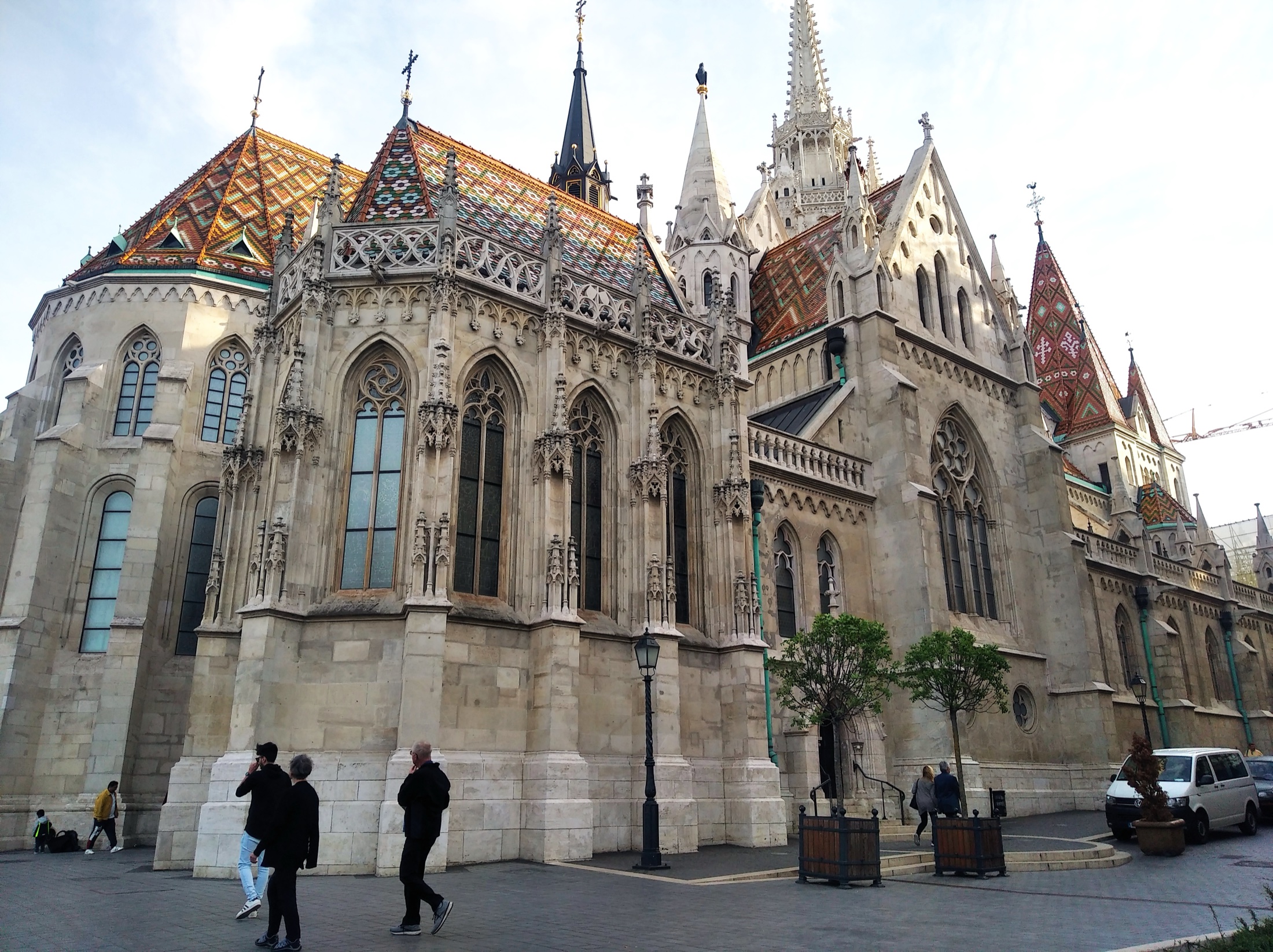 The colorful tiled roof of Matthias Church on Castle Hill in Buda