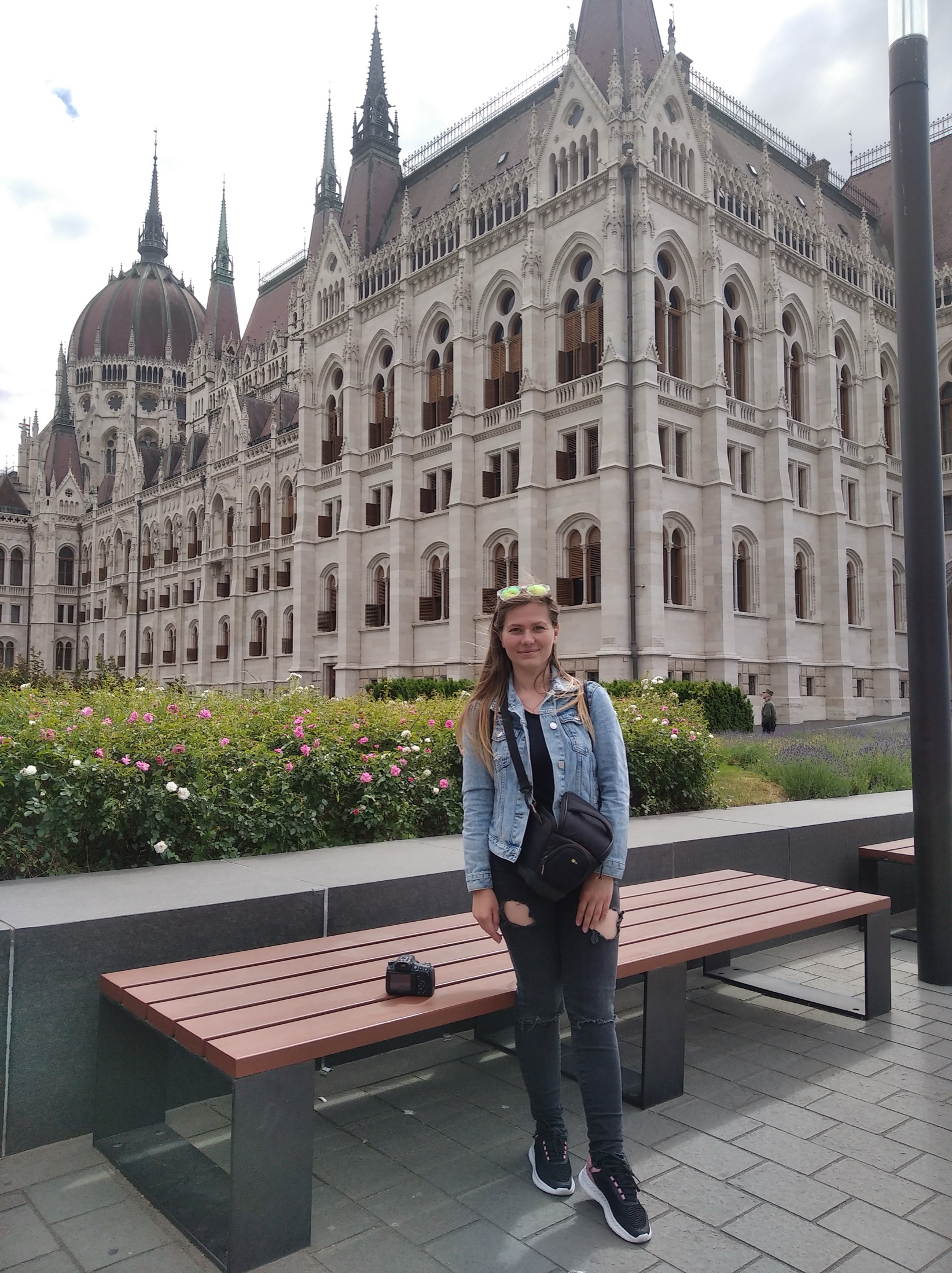 Olia in front of the Hungarian Parliament in Budapest